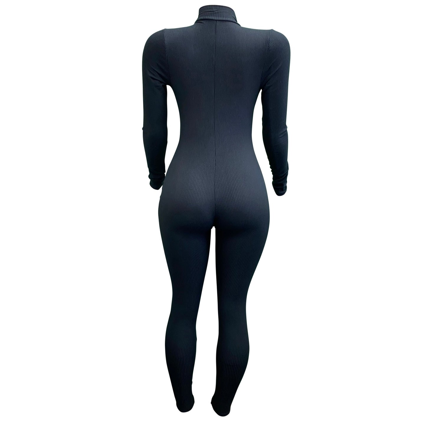 Sexy Ribbed Knit Jump W/ Front Neck Zipper